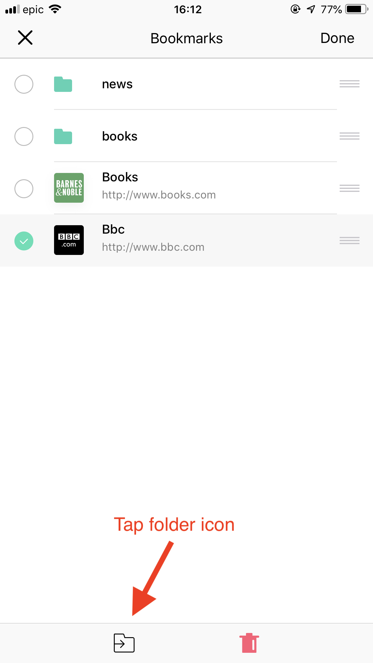 How can I move my bookmarks to any folder? iPhone Version Aloha Browser
